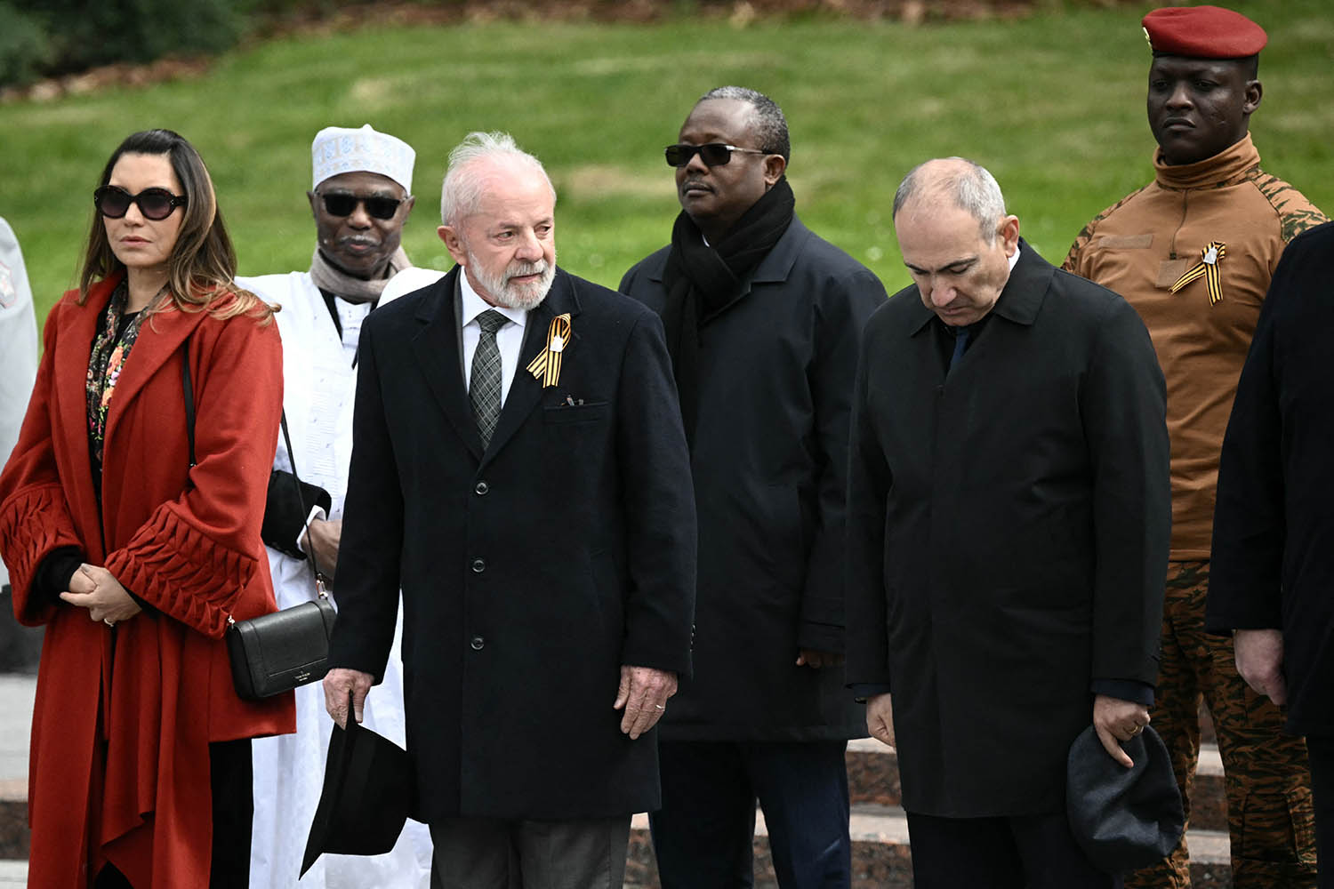 Brazil’s president Luiz Inácio Lula da Silva, centre, during the ceremony at the tomb of the unknown soldier.