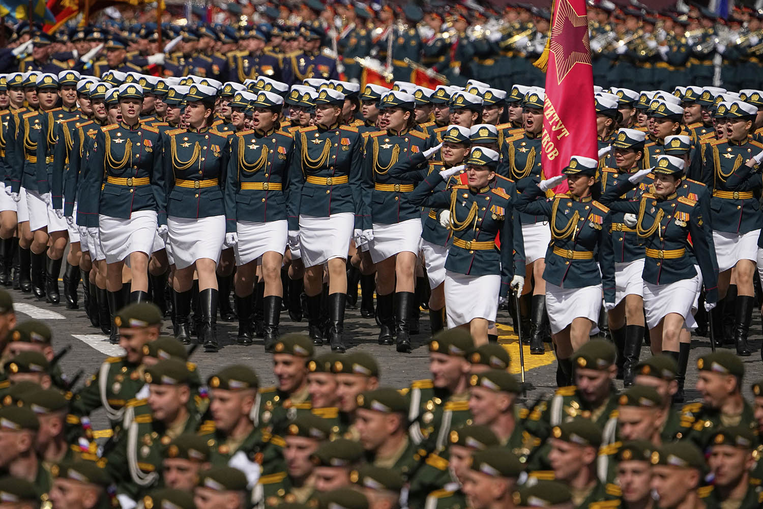 Russian servicewomen at the Victory Day ﻿parade in Moscow﻿ on Friday to mark the 80th anniversary of victory over Nazi Germany.