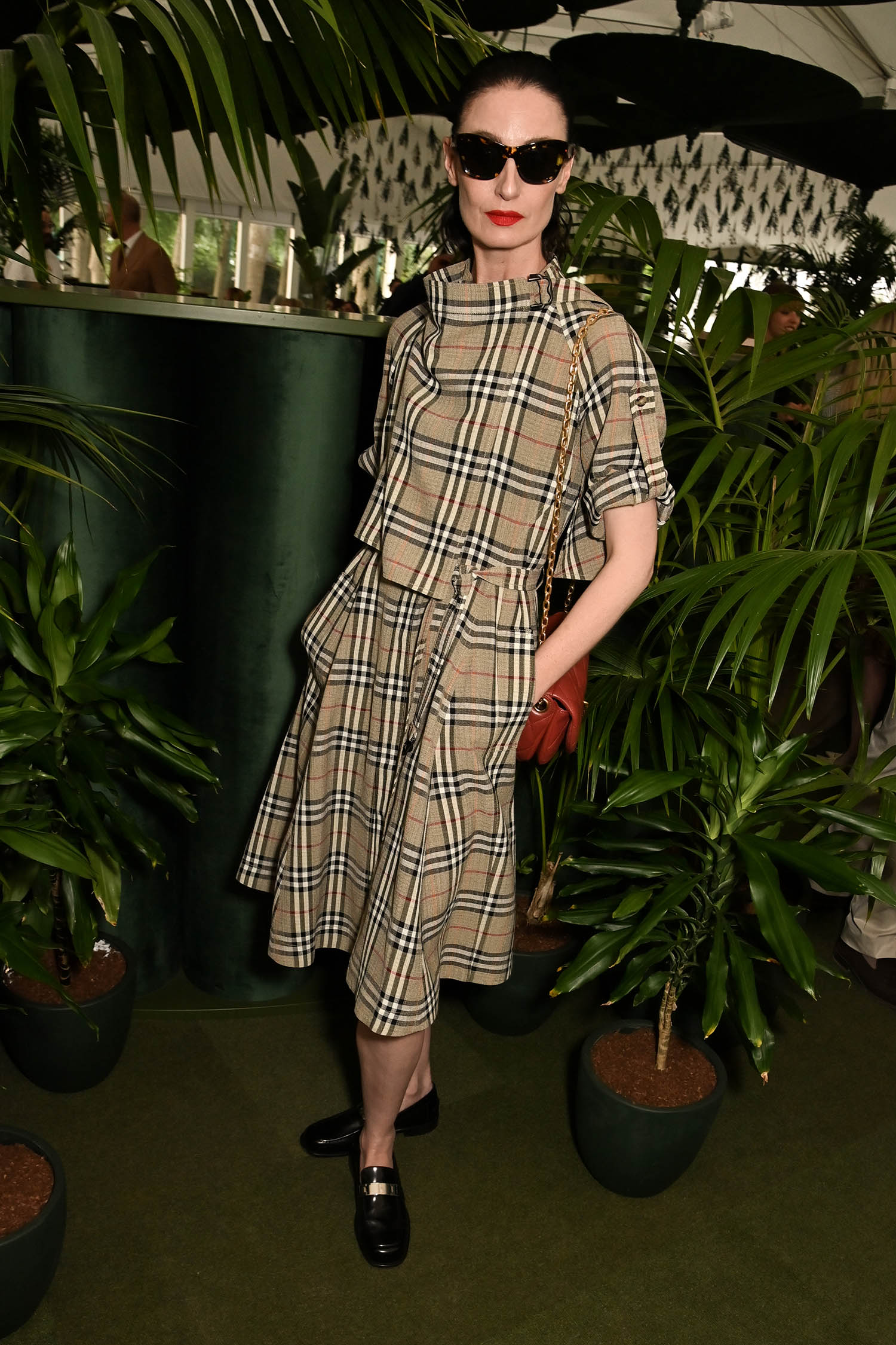 Erin O&#x27;Connor visits a dinner co-hosted by Burberry at the RHS Chelsea Flower Show on 20 May.  Dave Benett/Getty