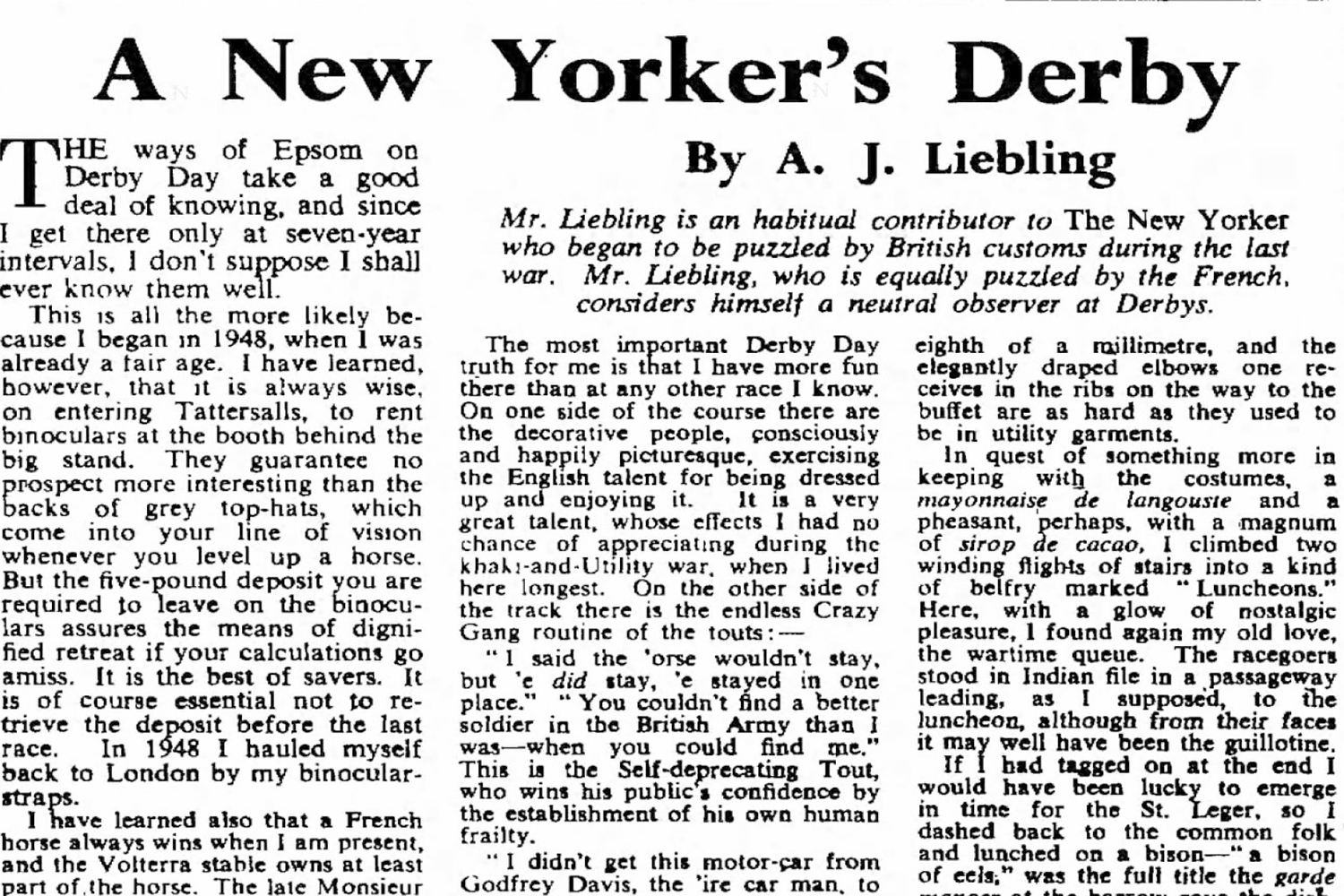 Observer archive: A New Yorker’s Derby
