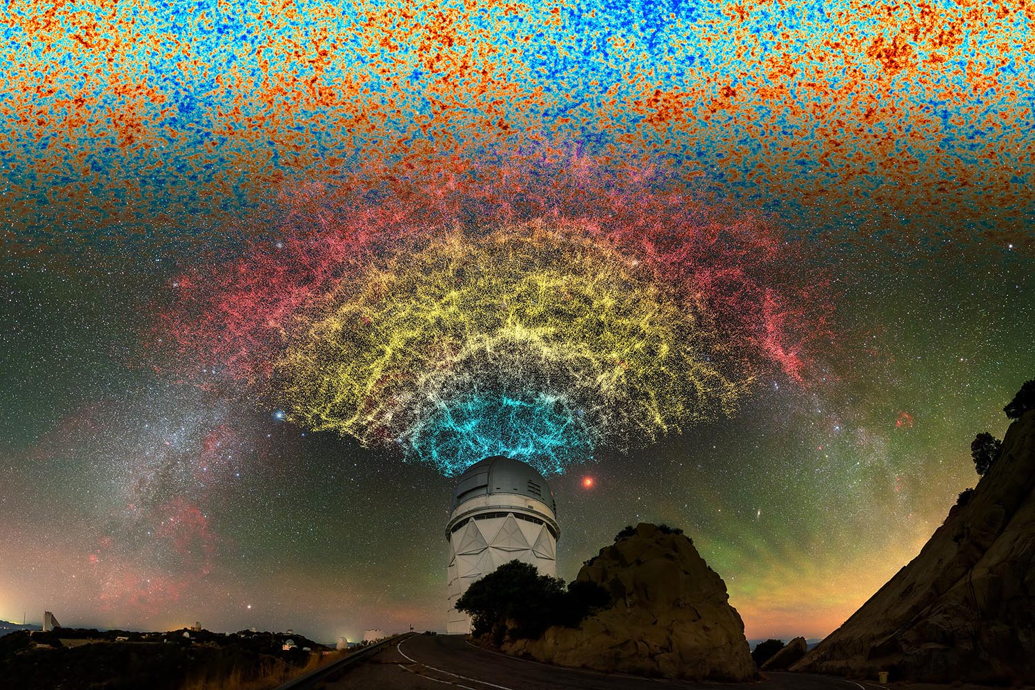 An artistic impression of the Dark Energy Spectroscopic Instrument at the Kitt Peak National Observatory