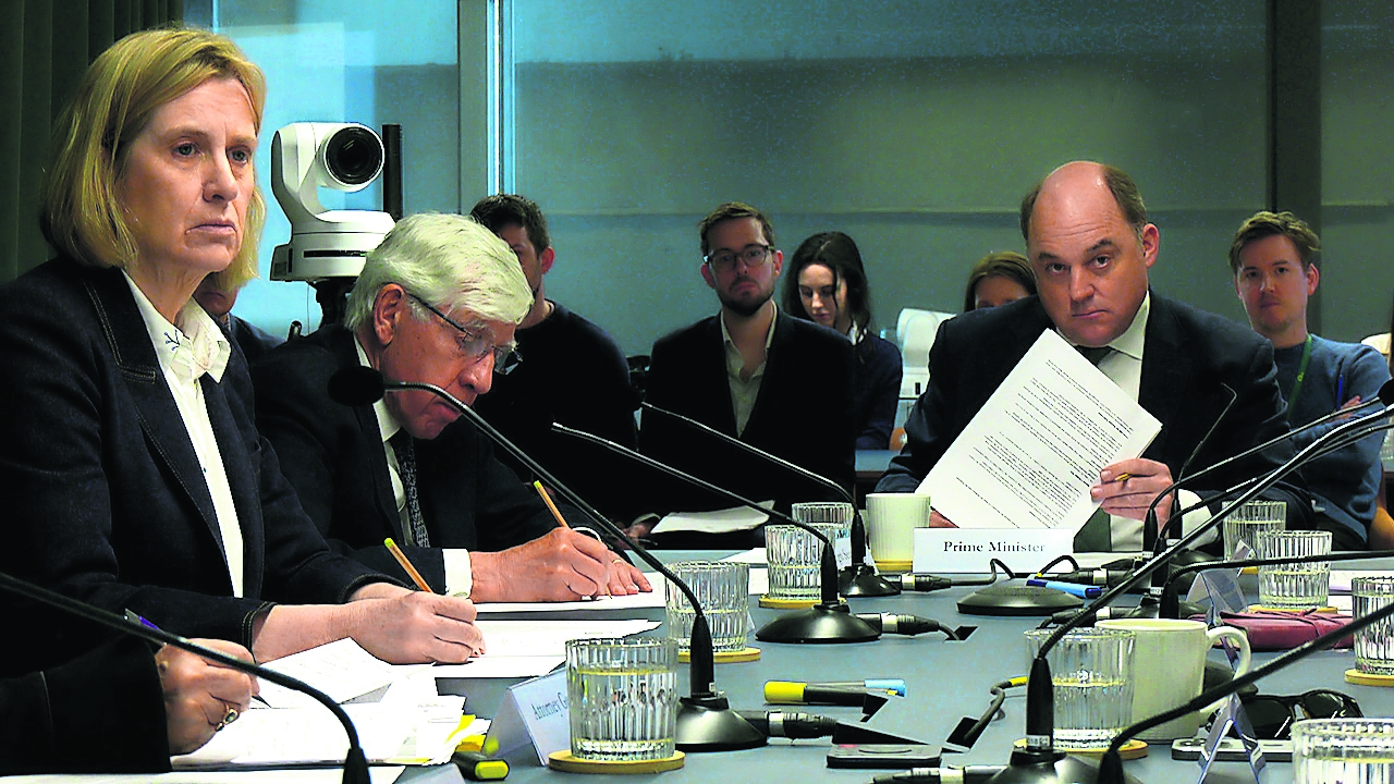 Former ministers Amber Rudd, Jack Straw and Ben Wallace in The Wargame. Photograph by Sky News