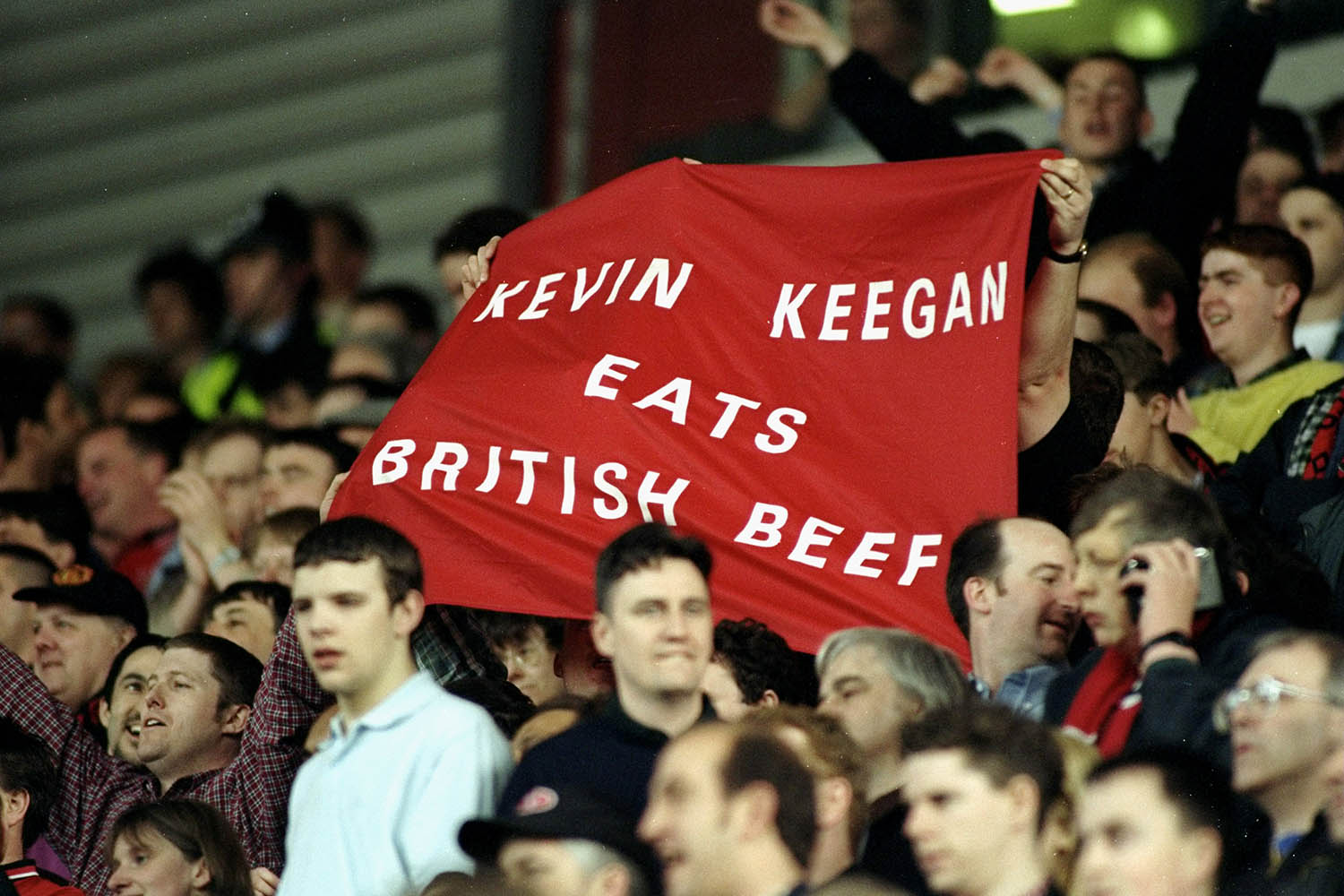 Manchester United fans questioning Keegan’s mental stability in May 1996, when British beef exports were banned due to BSE