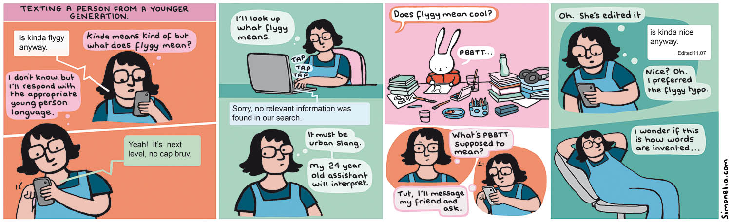 The Simone Lia cartoon: texting a person from a younger generation