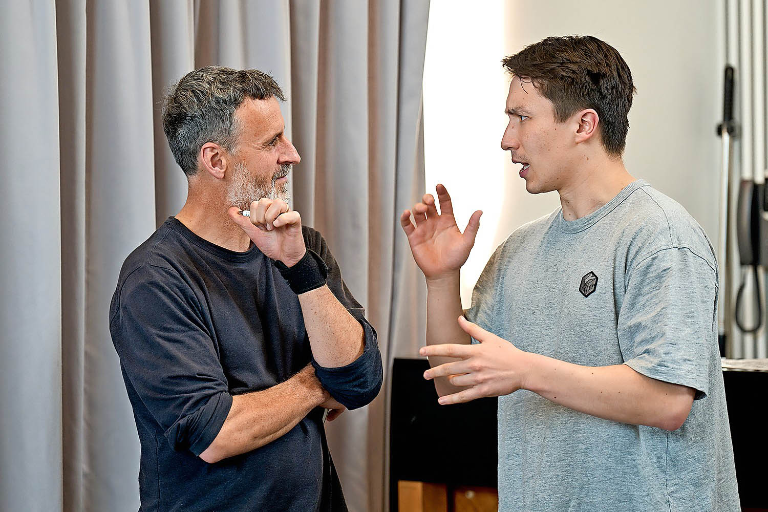 Tom Peters (Polonius) and Brandon Grace (Laertes)