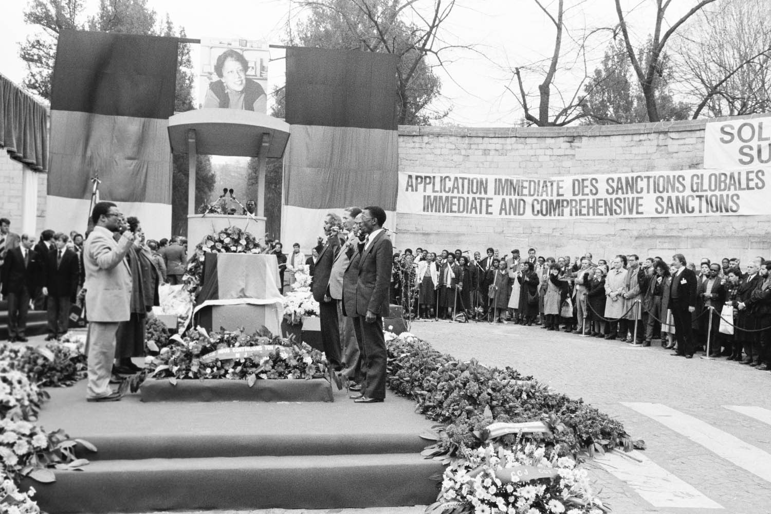 The funeral of Dulcie September at the Père-Lachaise cemetery in Paris, 9 April 1988